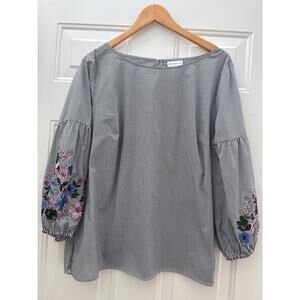 Liz Claiborne Striped Floral Embroidered Top